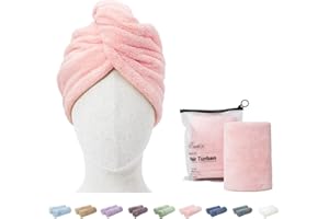 ENETIX 2 Stück Microfaser Handtuch für Damen, Haare Schnelltrocknend 25 × 70 cm Super Absorbierender Anti-Frizz-Haar-Turban, Schnell trocknende Haartücher mit Knopf (Rosa)