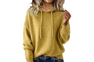 Generisch Pull pour femme en laine mérinos 100 % laine pour l'automne et l'hiver Sweat à capuche décontracté à manches longues Pull en tricot uni doux et chaud durable Mode quotidienne