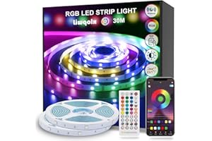 LIWQOLX 30m LED Strip Lights RGB Music Sync Color Changing, Led Lights with Smart App Control Remote, Bedroom Lighting Flexible Home Decoration (2x15m)