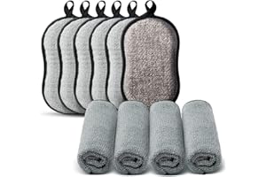 Wemk Spugna Lavabile Cucina, 6 Spugna Piatti e 4 Panni in Microfibra, Ultra Assorbente, Riutilizzabile, AntiGraffio