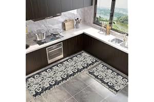 SHUAIG Anti-Rutsch-Küchenmatte Set,waschbar Küchenteppiche 2 Stück,Küchenmatten Mit Schiebeaufkleber für Küche, Foyer.(Style K, 43x75+43x150cm)