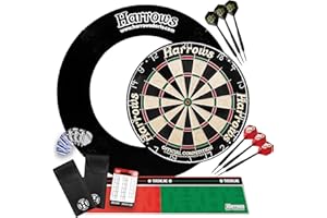 Harrows Ensemble de fléchettes Top Shot | Cible de fléchettes officiel de compétition, 4 pièces, 6 fléchettes trophées et ligne de lancer Oche | Ensemble de fléchettes complet pour la maison, le club