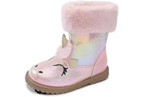 FUPPIA Toddler Girls Winter Boots Unicorn Snow Boots for Toddler Little Kids Girls Side Zipper
