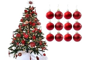 Simply Products Christmas Tree Decoration Baubles 3.8cm - Great Christmas Tree Hanging Ball Decorations, Matte & Glitter Baubles Pack of 12-3.8cm (Red Matte & Glitter)