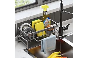 ViWaVee Organizer Cucina per Lavello con Vaschetta di Scarico Autodrenante, Adatto per Porta Spugne, Asciugamani, Porta Stracci, Super Accessori per Cucina e Bagno(Grigio).
