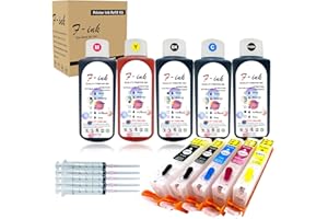F-INK Inchiostro per bottiglie 5 x 100 ml e kit di ricarica d'inchiostro CLI-571 PGI-570 compatibili con i modelli PIXMA TS5052 TS5055 TS5055 TS6050 TS6051 TS6052 MG5752 MG5752 MG5753 MG6501 MG6501 852 MGG