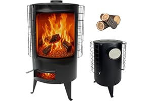 EL BAÑO MODERNO Estufa de Leña Redonda, Estufa Pellets con Potencia 6.7 KW Para Calentar Superficie De 50 M², Estufas de Leña Grande, Chimeneas de Leña y Carbon, Estufa Leña Interior, Estufa Leña Negro - Baño Moderno