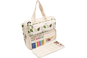 LAVIEVERT Borsa tote per lavori a maglia, borsa per riporre i filati, per il trasporto di progetti, ferri da maglia, uncinetti e altri accessori, Beige, Large