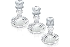 ENJINKAIL Glass Candle Holder Taper Candlestick Holders, Decorative Candle Sticks Set of 3, for Formal Events, Wedding, Church, Fall, Holiday DéCor, Table Centerpiece Decoration