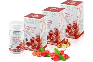 Armores Natura Integratori Alimentari, Vitamina C Naturale, Integratore a Base di Vitamina C da Acerola, Rosa Canina e Camu Camu, Aroma naturale Arancia, Vegano, 3 Pack con 60 Compresse Masticabili