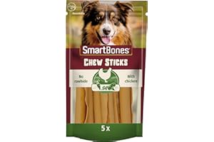SmartBones Sticks au Poulet – 5 Bâtonnets à Mâcher Sans Peau d'Origine Animale pour Chien Adulte de Toutes Tailles - Très Faible teneur en Matières Grasses - Enrichi en Vitamines et en Minéraux