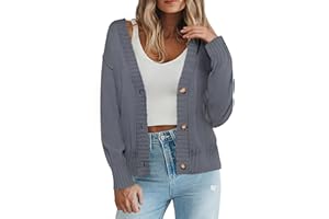 Zeagoo Cárdigan corto para mujer, ligero, con botones, cuello en V, manga larga, suéter de punto, elegante, chaqueta de hombro, informal, abierta, tallas S-XXL