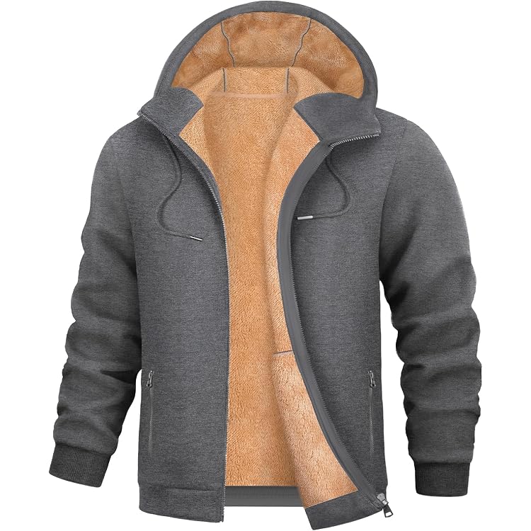 Sweat à Capuche Polaire Homme - Veste Zippée Doublée Sherpa - Chaud Pour Hiver - Poches - Survêtement Décontracté