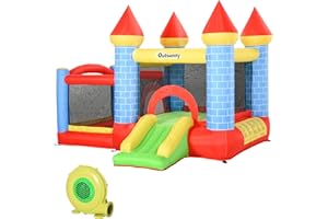 Outsunny Château Gonflable pour Enfants avec Trampoline Toboggan, souffleur 350W et Sac de Transport Inclus jusqu'à 3 Enfants dim. 280L x 260l x 210H cm Multicolore