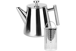 C CASTAGNOLA Castagnola Teekanne mit Filter | Teekanne | Teekanne doppelwandig | Teekanne Edelstahl | Hochwertiger Edelstahl | 1 Liter | 5 Tassen Tee (Silver Shine) (Silver shine)