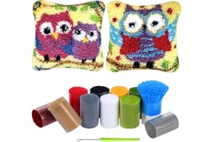 HonGien Tier Knüpfkissen Set, Latch Hook Kissen Kit, 2 Stück Latch Hook Rug für Anfänger Erwachsene oder Kinder, Kreatives Geschenk (Eule)