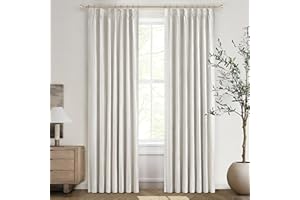 QJMYDECO Buttercream Blackout Curtains 90 Inches Long, Patio Drapes for Insulated Sliding Glass Doors Cute Curtains for Nursery Bedroom Aesthetic Pinch Pleated with Hooks for Track Thick Linen Cottage Blend