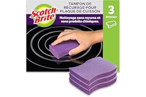 Scotch-Brite Tampons Récurage Plaques de Cuisson, Lot de 3 – Sans Rayures, Sans Produits Chimiques, Élimine Résidus Incrustés, Violet