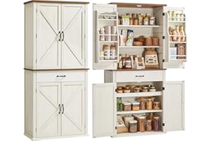 VASAGLE Credenza Cucina, 40 x 80 x 178,6 cm, Mobile Dispensa Cucina con Scomparto, Mobiletto Cucina con Cassetto, Ripiani Regolabili, 6 Ripiani su Ante, Soggiorno, Bianco Vintage BBK364W02