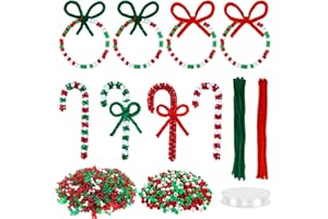 SelfTek 1350 Pcs Christmas Beaded Ornament Kit, 800Pcs Xmas Tri Beads, 500Pcs Pony Beads, 50Pcs Chenille Stems (Red and Green) and 6m Elastic String for DIY Bead Christmas Tree Hanging Decoration