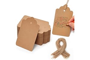 ‎HAKACC HAKACC 100 Stück Geschenkanhänger Braun, 4x7 cm Kraftpapier Etiketten mit Juteschnur für Weihnachtsgeschenke, Geschenkverpackung, Hochzeit, Geburtstag und DIY Basteln