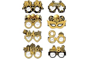 80th Birthday Glasses, LMSHOWOWO 8PCS Paper Novelty 80th Birthday Party Glasses, Funny Happy Birthday Photo Booth Props for Men Women Cheers to 80 Years 80th 1945 Birthday Party Decoration Supplies