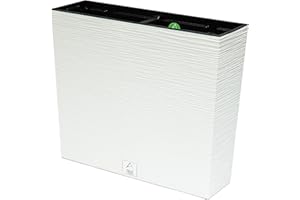Valle Verde Jardinière 2 en 1 avec insert pour la maison, le jardin, la terrasse, aspect burin, rectangulaire, plastique, 49,8 x 58 x 18 cm, blanc
