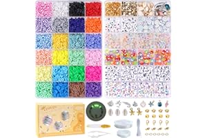 FZIIVQU 7200 Pcs Clay Beads 2 Boxes Friendship Bracelet Making Kit 24 Colors Letter Beads Flat Disc Heishi Clay Bead for Jewelry Making Preppy Set with Glow Number Bead