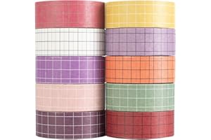 MAGLITT Grid Washi Tape Set 10 Rotoli nastro adesivo colorato colorato decorativo per Forniture Artigianali Fai da te e Decorazioni (Tulip)