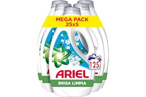 ARIEL Detergente Lavadora Líquido, Brisa Limpia, 125 Lavados (Paquete de 5)