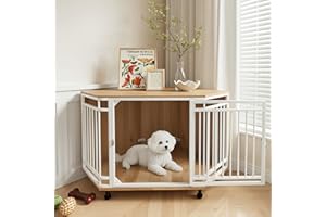 VOWNER Ecke-Hundekäfig Möbel, Holz Hundebox Zuhause, Dekorativer Haustierkiste Innenbereich mit Doppelschloss-Design, Platzsparende für Kleine und Mittelgroße Hunde, 110 X 66 X 60 cm, Weiß