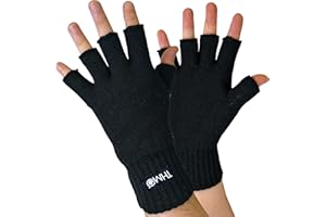 THMO - Mens Black 3M Thinsulate Insulation Lined Fingerless Gloves for Touch Screen