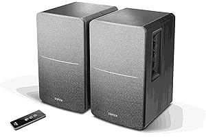 Edifier R1280T Active Bookshelf Speakers 2.0, Dual RCA Input, 42W RMS, 55Hz–20kHz, 4" Drivers, 0.5" Tweeters, Bass Reflect Port, with Wireless Remote, Wood Enclosure (Black)