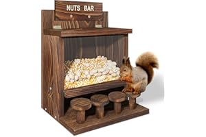ANSTEEP Carbonized Squirrel Feeder, Large Squirrel Feeders for Outside Funny Squrrill Nuts Bar, Durable Wooden Chipmunk House Box for Corn Peanuts
