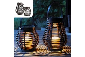 Gadgy ® Zestaw solarnych latarni ogrodowych rattanowe | brązowy marmurkowy plastik | 2 sztuki kształt kropli i kuli l światło ogrodowe na zewnątrz