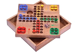 LOGOPLAY Ludo - mała gra podróżna 16 x 16 cm - gra w kości - gra towarzyska - gra rodzinna - gra planszowa z drewna z wtyczkami