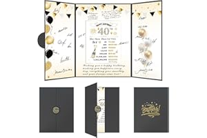 CozDazz 40th Birthday Guest Book - 18 x 12 inch Black Gold 40th Birthday Decorations, Happy 40th Birthday Alternative Signature Guest Book for Men Women 40 Years Old Birthday Party Supplies