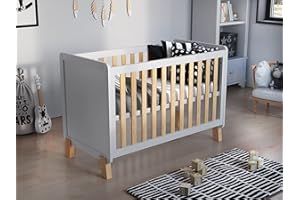 Love For Sleep Babybett (Weiß-Kiefer) Gitterbett 120 x 60 cm + Schaumstoffmatratze + Hölzerne Sicherheitsbarriere