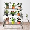 D&V Engineering 3-Tier Metal Plant Stand for Indoors & Outdoors | Flower Pot Stand for Balcony, Living Room, Garden & Home Decor | Powder-Coated Pot Holder & Plant Display Rack, Easy Assembly - Grey
