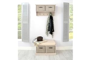 STATEMENT FURNITURE Tetbury Hallway Set, 2 Seater Truffle Storage Bench, Hanging Shelf with Durable Brown Baskets, Cushion Seat, Fully Assembled Hallway Furniture (truffle)