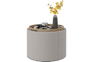 ‎HOMCOM HOMCOM Sitzhocker mit Stauraum, Runder Hocker mit Klappdeckel Couchtisch, 56 x 56 x 42 cm Polsterhocker mit Leinenoptik, für Wohnzimmer, Schlafzimmer, Hellgrau
