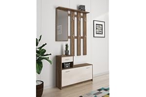 Dmora Ingresso Clint, Entratina Moderna con Specchio, Mobile con scarpiera, Armadietto Multifunzione, 100x25h180 cm, Bianco e Quercia