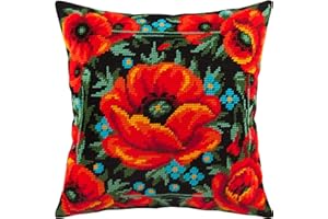 BRVSK Meadow of Poppies - Kit Mezzo Punto Ricamo, Cuscino da Ricamo, 45,5 x 45,8 cm, Motivo Meadow of Poppies