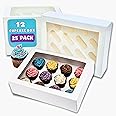 PACK N TRADE 25 Pcs cupcake boxes 12 hole - Multifunction Inserts Deep cake boxes for cupcakes – White cup cake boxes (34 x 26 x 9 cm) with Clear Window - Ideal for Muffins, Cupcakes & Pastries