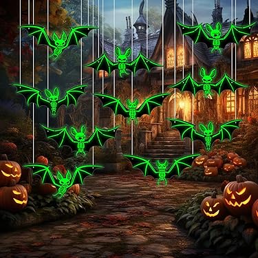 Gmphix Halloween Deko - 10 Leuchtende Fledermäuse Für Gruselige Outdoor-Dekoration