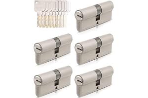 GERCAR Lot de 5 cylindres de serrure Pro à fermeture identique 40/40 - Lot de 5 cylindres profilés avec 25 clés - 80 mm - Serrure à cylindre - Longueur : 80 mm - A : 40 B : 40 - Laiton mat massif