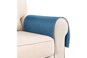 Hokibero Classic Blue Armchair Cover for Arms Sofa Arm Protector Covers Armrest Slipcover for Recliner Chair Linen Armrest Cover for Living Room Couch Sofa Arm Covers, Set of 2, Scalloped Edge