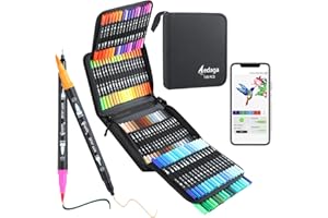 AEDAGA 100 Numbered Dual Tip Colouring Pens with Free App,Felt Tip Pens for Adult Colouring Books, Brush Pen Art Supplies for Calligraphy Drawing Sketching Journaling Painting