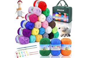 MULEVIP Ovillos de Lana para Tejer 24 Colores, Hilo de Algodon para Crochet con Ganchos de Ganchillo Hebillas Marcadoras Agujas de Sutura, para DIY Tejido