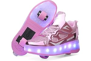 YongerYong Jungen Mädchen Skateboard Schuhe mit LED Blinkend Schuhe mit Rollen Skate Automatisch Einziehbar Komfort Outdoor Sportschuhe für Kinder